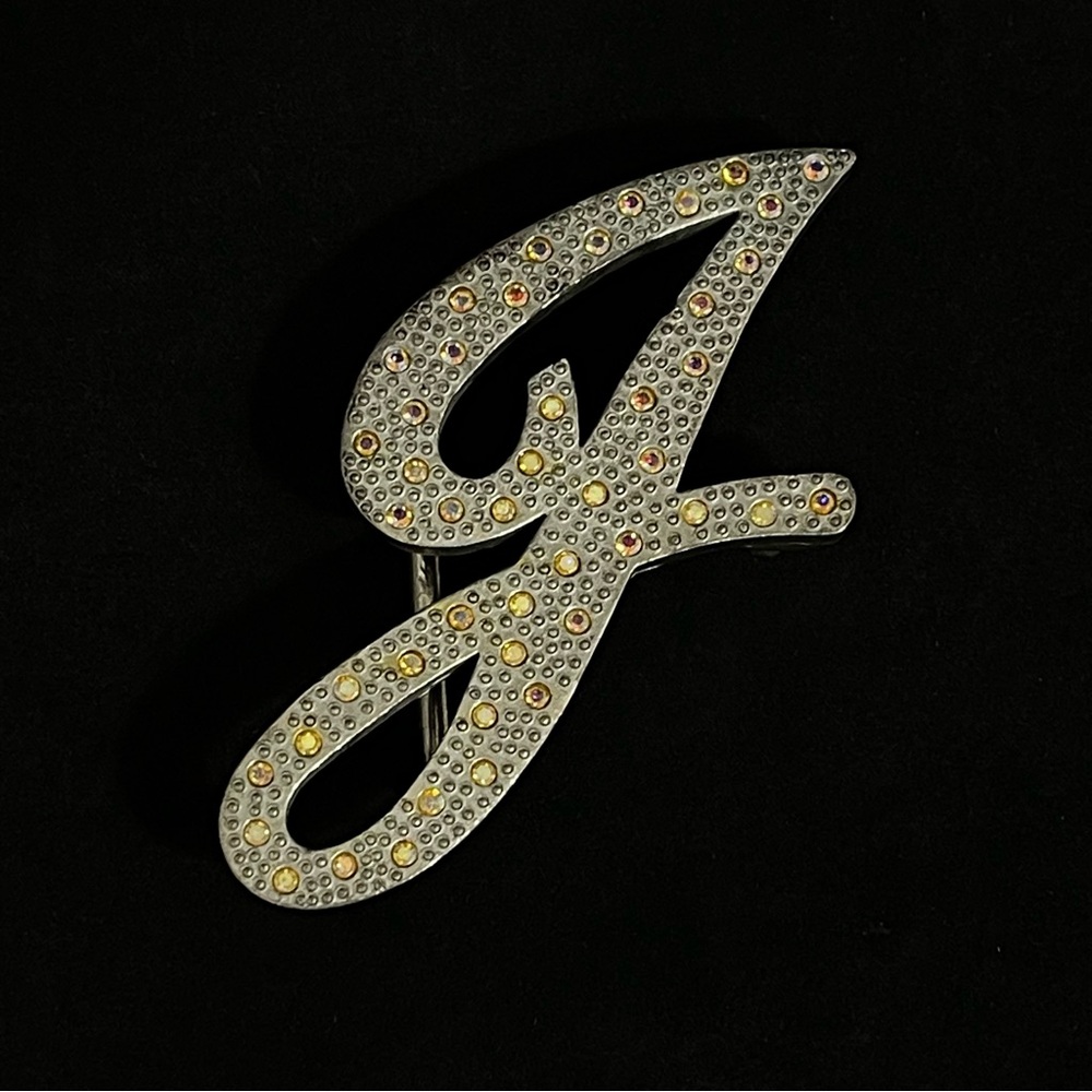 Blue Ruby Letter J Monogram Jeweled Belt Buckle Rhinestone Embellished Bling
